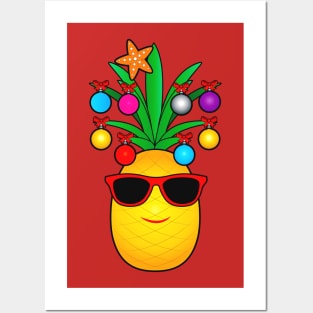 Cartoon Pineapple Decorated for Christmas Posters and Art